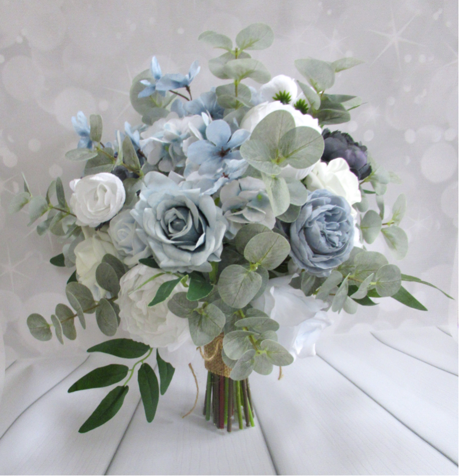 dusty blue wedding bouquet, dusty blue wedding flowers, sage & dusty blue wedding flowers